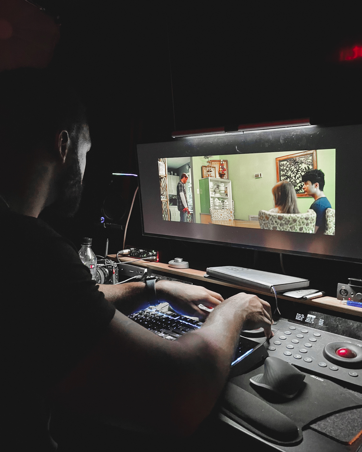 Dee Mount color grading in the studio
