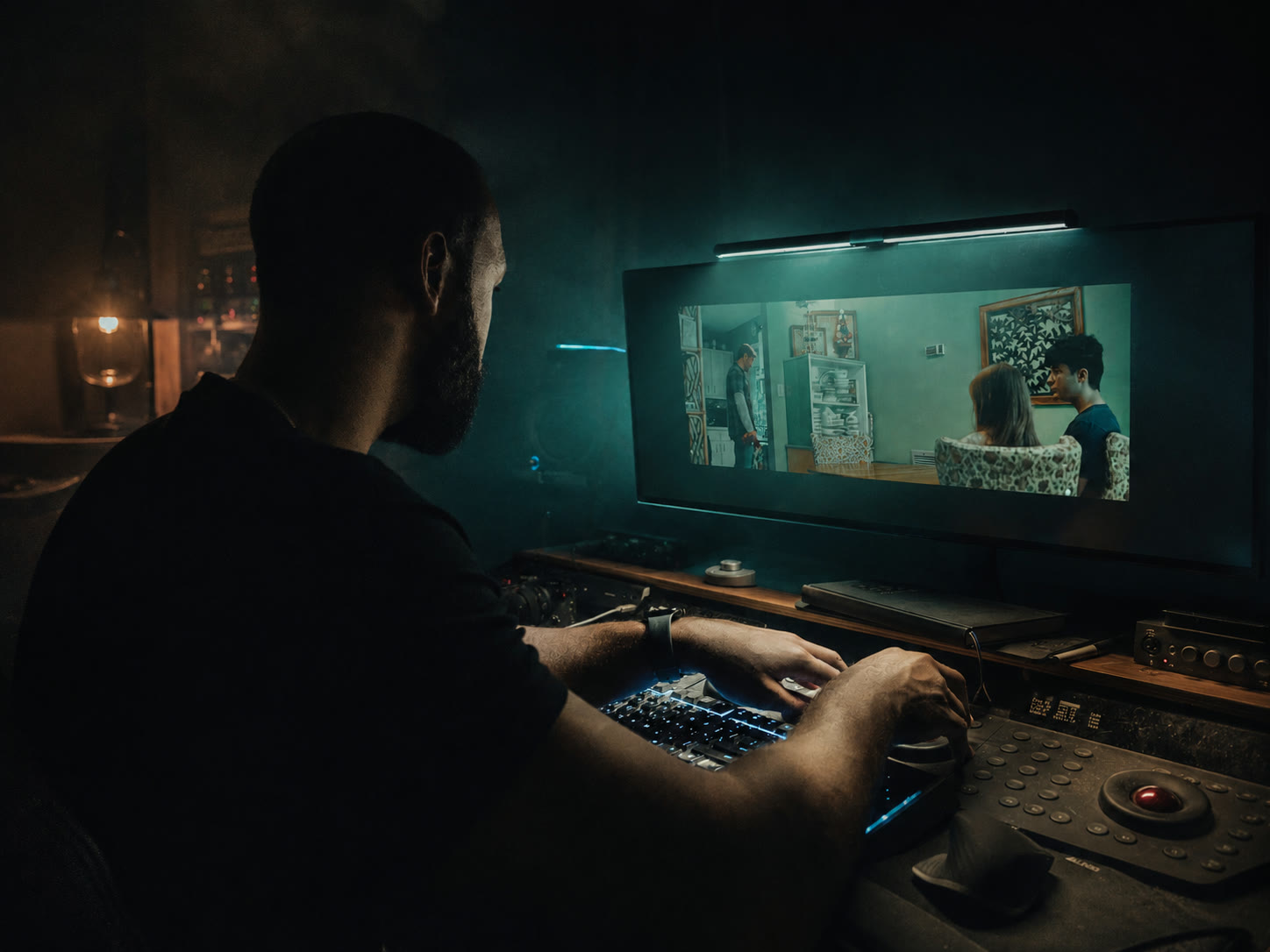 Dee Mount in the color grading room