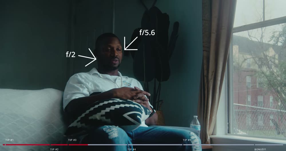 Same frame at f/2 and f/5.6 showing stops in practice